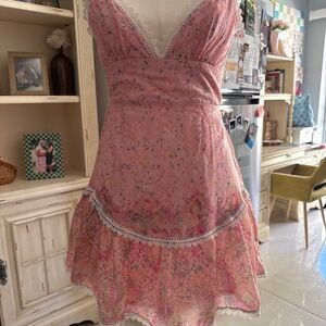 🌸 Romantic Pink Lace Trim Mini Dress 🌸